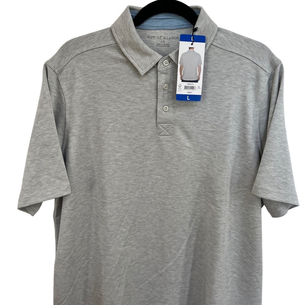 NWT Age of Wisdom Mens Short Sleeve Golf Polo  Gray Heathered Modal Blend SZ L